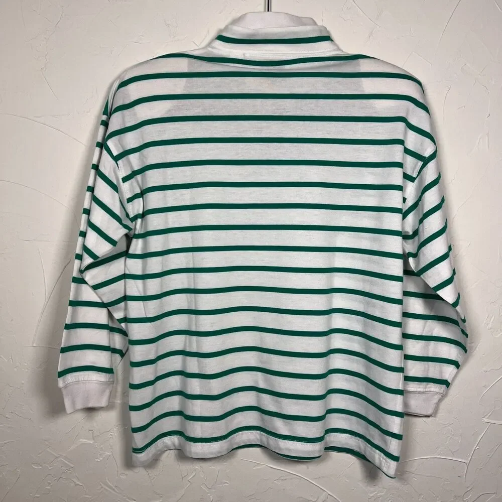 Vintage Mock Neck Sweatshirt Erika Green White Striped Floral Cottagecore Sz SP - Picture 9 of 11